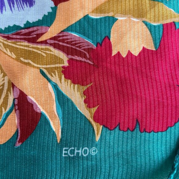 Echo NWOT floral 100% silk square scarf, made in Japan multicolored - Picture 3 of 8